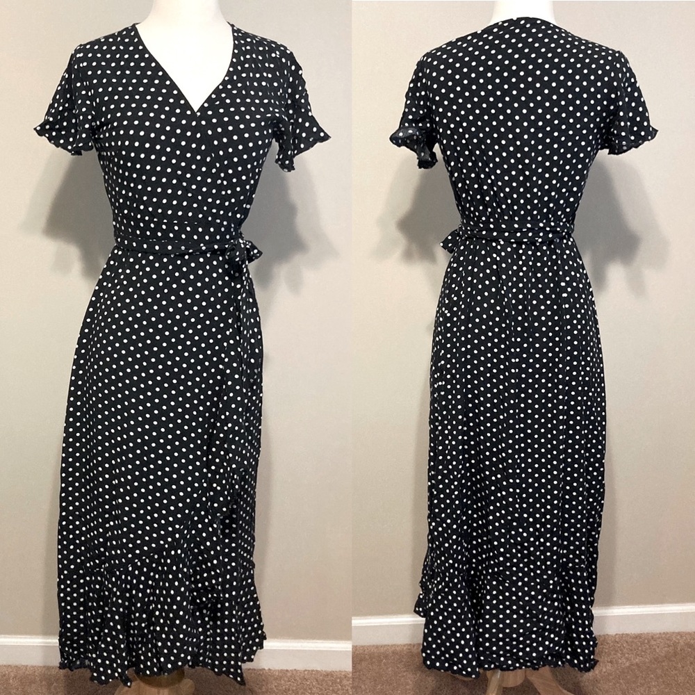BOGO Women’s Black & White Polka Dot Wrap Dress